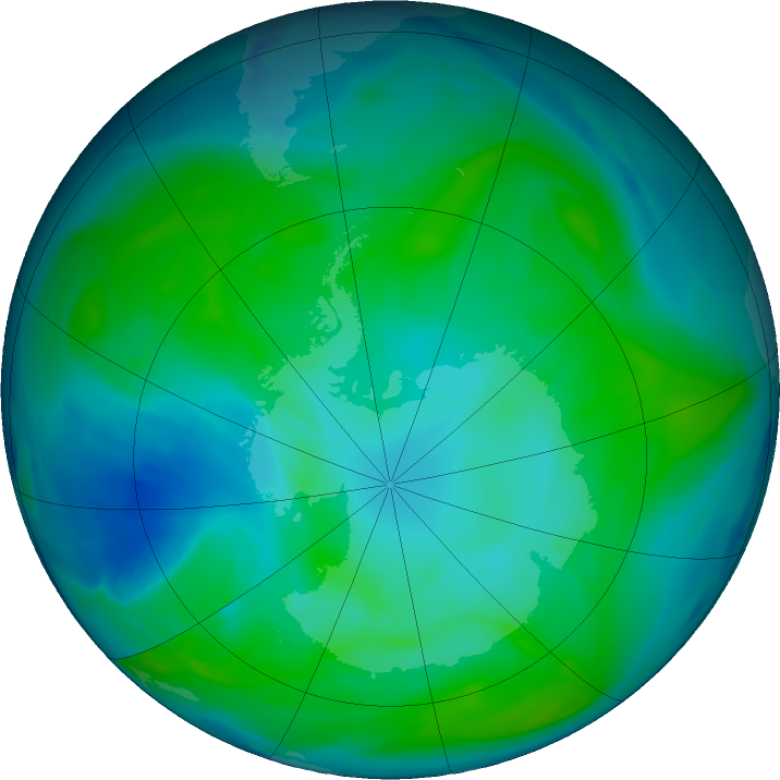 Antarctic ozone map for 20 January 2017